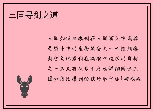 三国寻剑之道